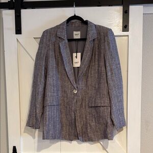 OAT Women's Gray Pinstripe Linen Blend Blazer